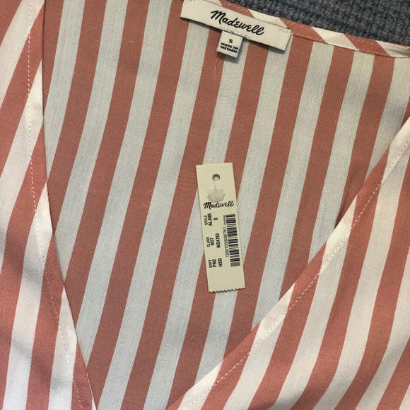 MADEWELL V-Neck Peplum Popover Top in Stripe - Picture 2 of 3